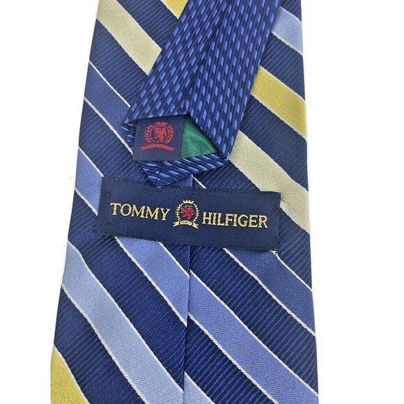 Tommy Hilfiger Striped 100% Italian Silk Repp Tie Navy Gold Blue USA 59" - Picture 4 of 7